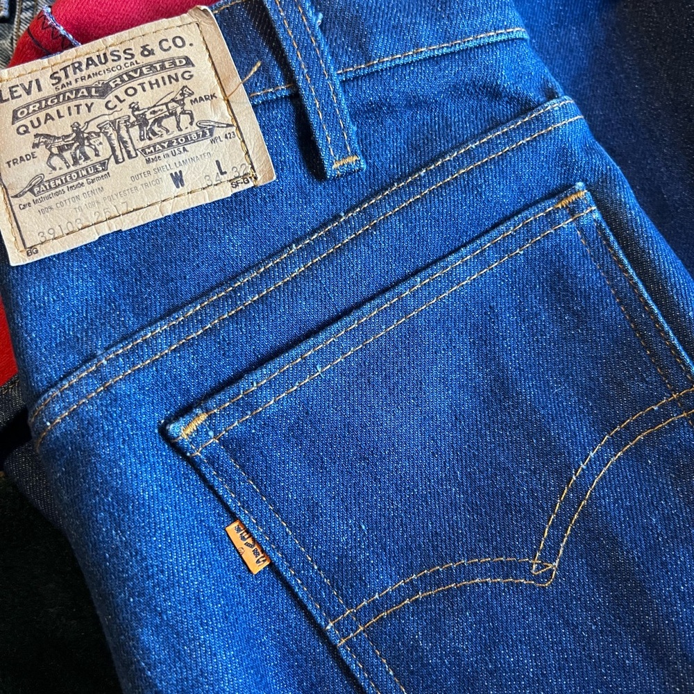 #78 Vintage 1970’s Orange Tab Levi’s Red Flannel Lining Selvedge Dark Wash 517 - Picture 3 of 12